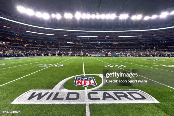 Detail view of the NFL Wild Card logo is seen during the NFC Wild Card game between the San Francisco 49ers and the Dallas Cowboys on January 16,...