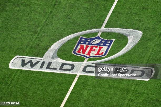 Detail view of the NFL Wild Card logo is seen on the field during the NFC Wild Card game between the San Francisco 49ers and the Dallas Cowboys on...