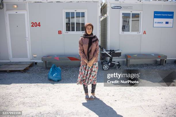 Portrait of a young woman from Syria in the camp. Inside the new Refugee camp in Samos island that has been created in Greece with the support of the...