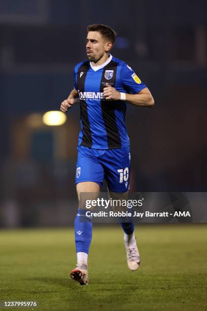 Olly Lee of Gillingham during the Sky Bet League One match between Gillingham and Shrewsbury Town at MEMS Priestfield Stadium on January 25, 2022 in...