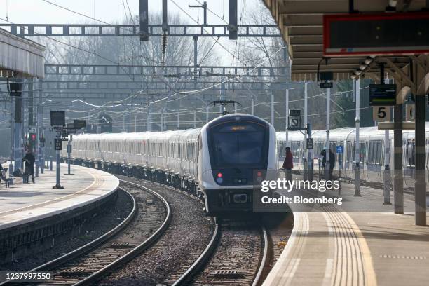 An Elizabeth Line train leaves Shenfield station during trial operations in Shenfield, U.K., on Wednesday, Jan. 26, 2022. Originally dubbed...