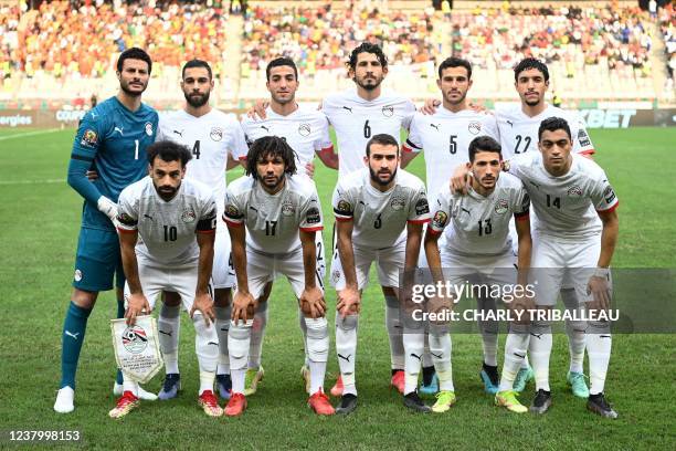 Egypt's goalkeeper Mohamed El Shenawy, midfielder Amr al Suleya, defender Ayman Ashraf, defender Ahmed Hegazi, midfielder Hamdy Fathy, forward Omar...