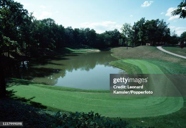 The 12th tee and green of the Muirfield Village Golf Club in Dublin, Ohio, circa 1982.