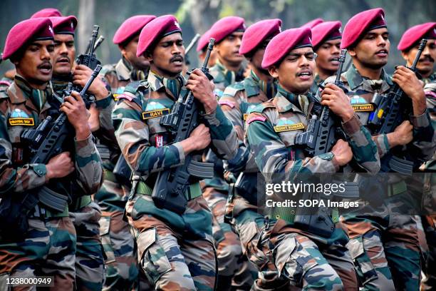 Special Forces of Indian Army seen marching during the parade of Indian Republic Day at Redroad, Kolkata. India Celebrates 73rd Republic day on 26th...