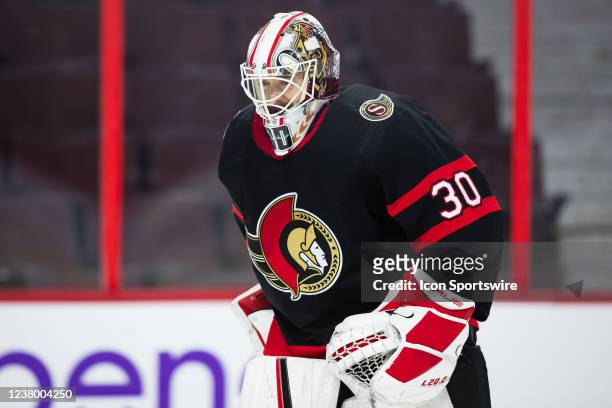 Ottawa Senators Goalie Matt Murray after a whistle during third period National Hockey League action between the Buffalo Sabres and Ottawa Senators...