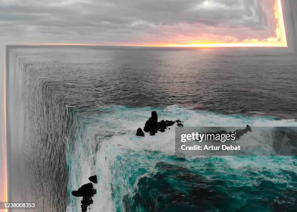 surreal ocean view from aerial view bending the seascape creating stunning effect. - surrealisme photos et images de collection