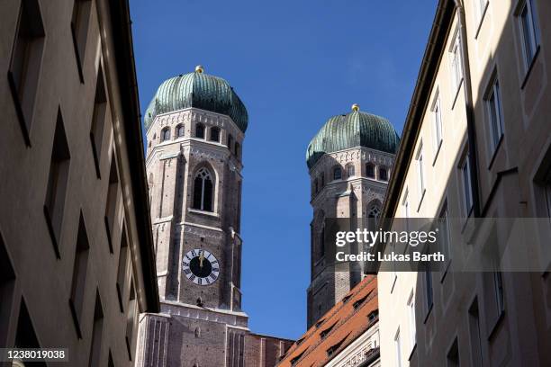 The towers of the Frauenkirche cathedral stand on January 27, 2022 in Munich, Germany. Cardinal Reinhard Marx, the Archbishop of the Roman Catholic...