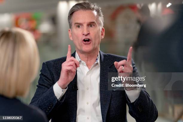 Jeff Gennette, chief executive officer of Macy's Inc., speaks during a Bloomberg Television interview at the company's flagship store in New York,...