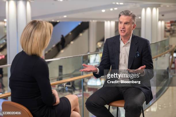 Jeff Gennette, chief executive officer of Macy's Inc., speaks during a Bloomberg Television interview at the company's flagship store in New York,...