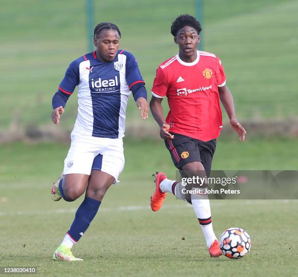 Kobbie Mainoo of Manchester United U18s in action during the U18 Premier League Cup match between West Bromwich Albion U18s and Manchester United...