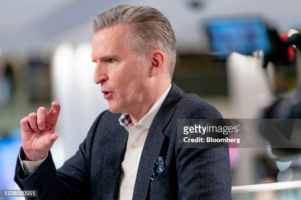 Jeff Gennette, chief executive officer of Macy's Inc., speaks during a Bloomberg Television interview at the company's flagship store in New York,...