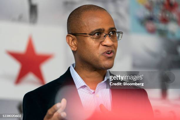 Adrian Mitchell, chief financial officer of Macy's Inc., speaks during a Bloomberg Television interview at the company's flagship store in New York,...