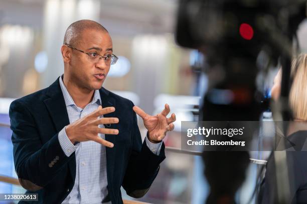 Adrian Mitchell, chief financial officer of Macy's Inc., speaks during a Bloomberg Television interview at the company's flagship store in New York,...