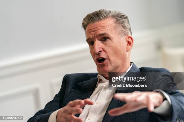 Jeff Gennette, chief executive officer of Macy's Inc., speaks during a Bloomberg Television interview at the company's flagship store in New York,...