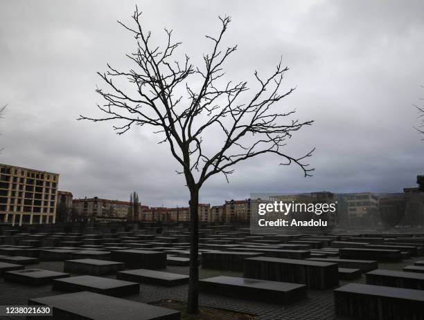 View from the Memorial to the Murdered Jews of Europe on International Holocaust Remembrance Day on January 27, 2022 in Berlin, Germany....