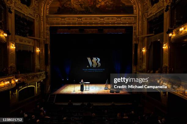 Alexandra Rapaport gives a speech at the Michael Bindefeld Foundation In Memory of The Holocaust scholarship ceremony at the Royal Dramatic Theater...