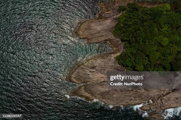 View to Camburi beach in the city of Sao Sebastiao, Sao Paulo state, Brazil, January 17, 2022.