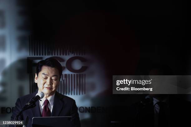 Ahn Cheol-soo, presidential candidate of the People's Party, speaks during a news conference at the Seoul Foreign Correspondents' Club in Seoul,...