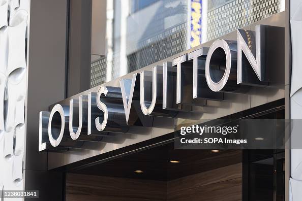 The logo of Louis Vuitton Malletier is seen in Shibuya Ward, Tokyo