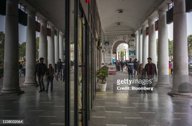 Shoppers outside stores at Connaught Place in New Delhi, India, on Wednesday, Jan. 26, 2022. Asias third-largest economy is showing signs of gaining...