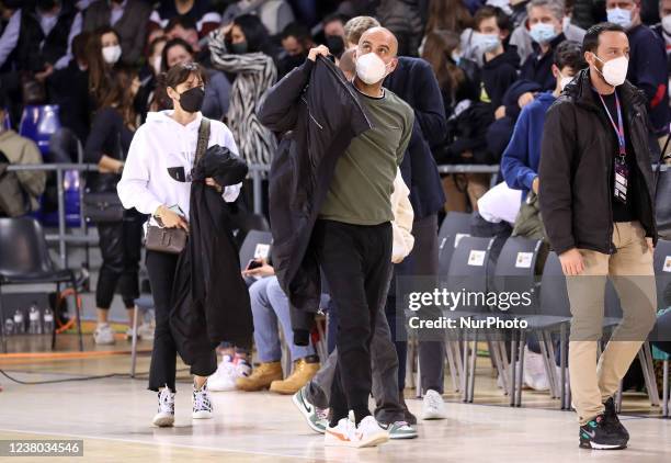Pep Guardiola and his wife Cristina Serra during the match between FC Barcelona and ASVEL Lyon-Villeurbanne, corresponding to the week 23 of the...
