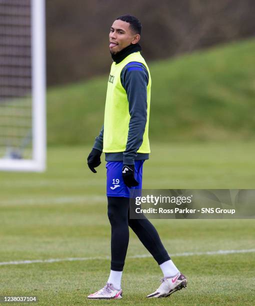 Demetri Mitchell during Hibernian media access at the Hibernian Training Centre, on January 28 in Edinburgh, Scotland.