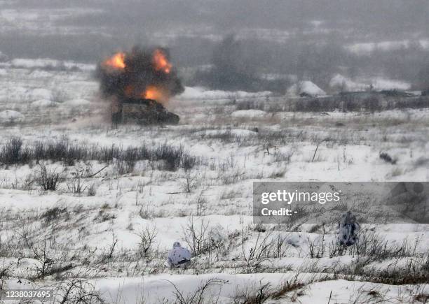 Ukrainian Military Forces serviceman shots with a Next generation Light Anti-tank Weapon Swedish-British anti-aircraft missile launcher during a...
