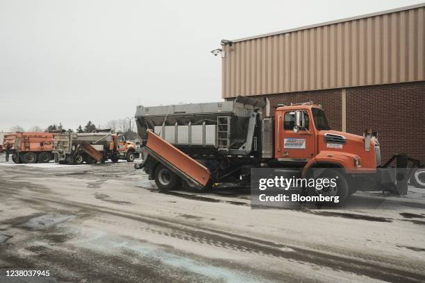 Snow removal vehicles parked at the Road Commission of Oakland County maintenance garage in Southfield, Michigan, U.S., on Thursday, Jan. 27, 2022. A...