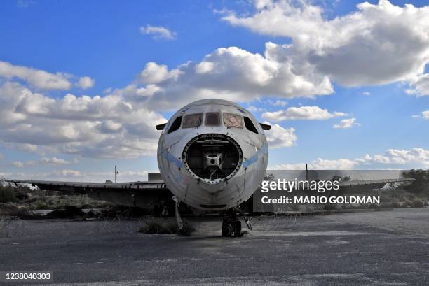 Dilapidated Cyprus Airways Trident 2E aircraft sits on the tarmac of the abandoned Nicosia airport in the UN-protected buffer zone of the divided...