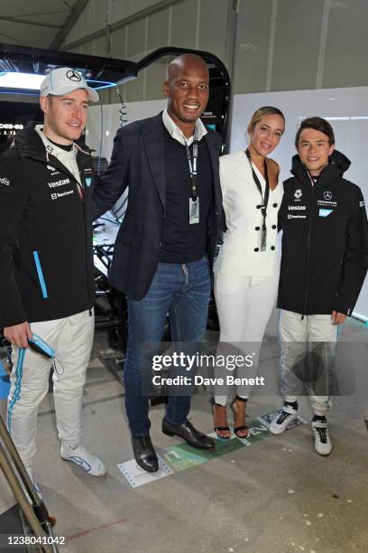 Formula E racing driver Stoffel Vandoorne, Didier Drogba, Gabrielle LeMaire and Formula E racing driver Nyck de Vries attend the first race of Season...