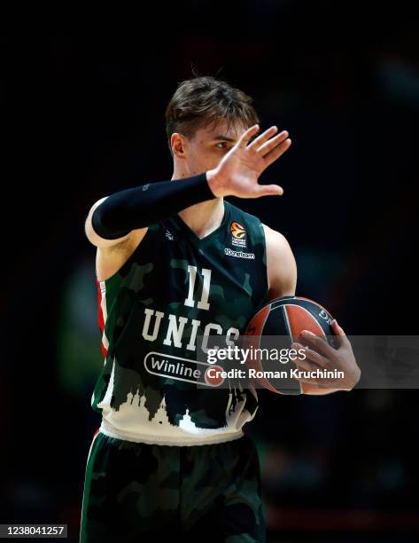 Mario Hezonja, #11 of Unics Kazan in action during the Turkish Airlines EuroLeague Regular Season Round 23 match between Unics Kazan and CSKA Moscow...