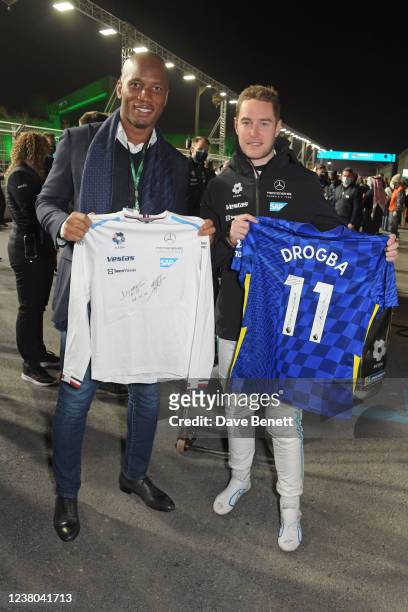 Didier Drogba and Formula E racing driver Stoffel Vandoorne attend the first race of Season 8 of the ABB FIA Formula E World Championship on January...