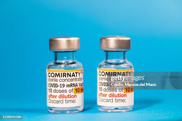 In this photo illustration vials of COMIRNATY vaccine for coronavirus treatment.