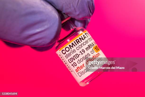 In this photo illustration a vial of COMIRNATY vaccine for coronavirus treatment.
