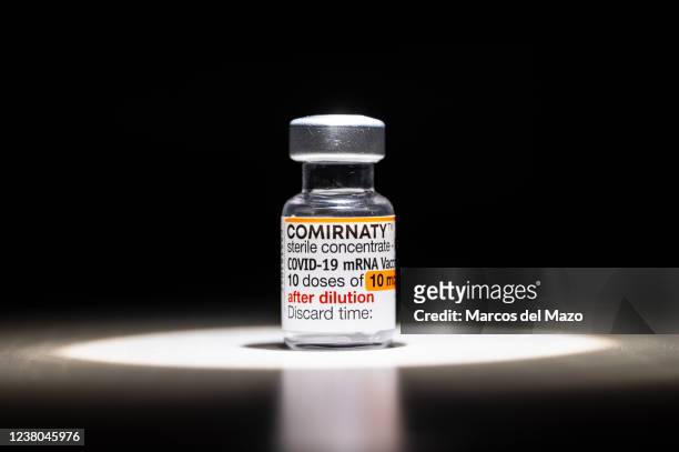 In this photo illustration a vial of COMIRNATY vaccine for coronavirus treatment.