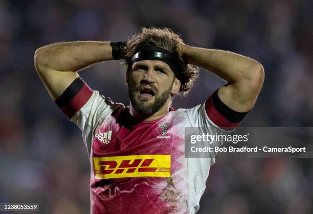 Harlequins' Luke Wallace during the Gallagher Premiership Rugby match between Bath Rugby and Harlequins at The Recreation Ground on January 28, 2022...