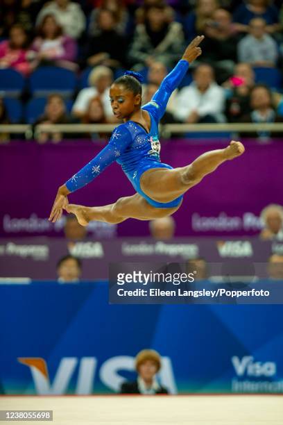 Daiane dos Santos of Brazil competing on floor in the women's apparatus finals during the 2012 London Prepares FIG Artistic Gymnastics Olympic Test...