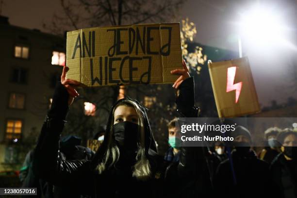 People protest in front of the Law and Justice ruling party office, attending demonstration against the abortion ban. Krakow, Poland on January 26,...