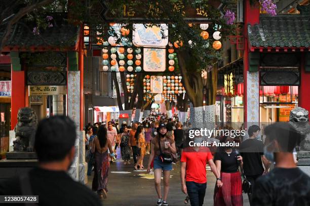 January 29: Lunar lanterns hang from above as Crowds flock to Dixon Street Mall as part of Lunar New Year Celebrations in Chinatown, Sydney,...