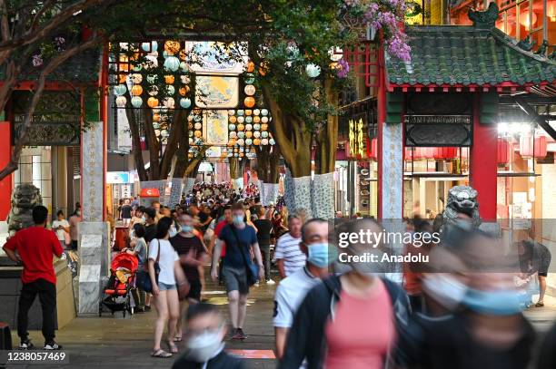 January 29: Lunar lanterns hang from above as Crowds flock to Dixon Street Mall as part of Lunar New Year Celebrations in Chinatown, Sydney,...