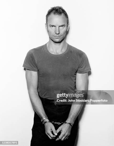 British musician Sting, wearing handcuffs on 14th September, 1993.