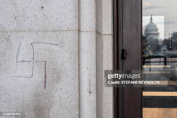 Union Station in Washington, DC, is vandalized with a Swastika on January 29 two days after International Holocaust Remembrance Day.