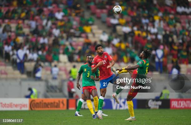 Saidy Janko of Gambia and André-Frank Zambo Anguissa of Cameroon during Cameroon versus The Gambia, African Cup of Nations, at Japoma Stadium on...