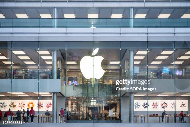 American multinational technology company Apple store seen in Hong Kong.