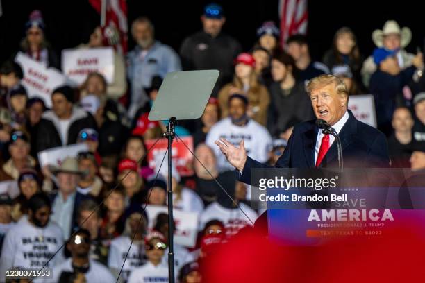 Former President Donald Trump speaks during the 'Save America' rally at the Montgomery County Fairgrounds on January 29, 2022 in Conroe, Texas....