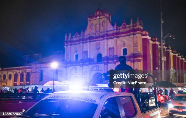 Members of the National Guard patrol the center of San Cristobal de las Casas. On Saturday, January 29 in San Cristobal de las Casas, Chiapas, Mexico.