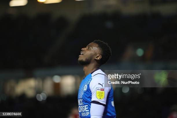 Bali Mumba of Peterborough United reacts during the Sky Bet Championship match between Peterborough United and Sheffield United at Weston Homes...