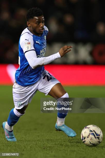 Bali Mumba of Peterborough United in action during the Sky Bet Championship match between Peterborough United and Sheffield United at Weston Homes...