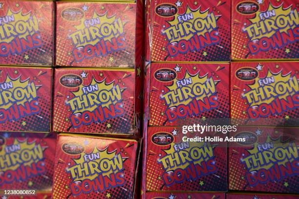 Novelty fireworks for sale at Chinatown ahead of Chinese New Year celebrations on January 30, 2022 in London, England. The Chinese New Year falls on...