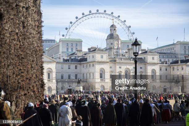 Members of the English Civil War Society are seen re-enacting during the commemoration of the execution of Charles I, who was taken by the King's...